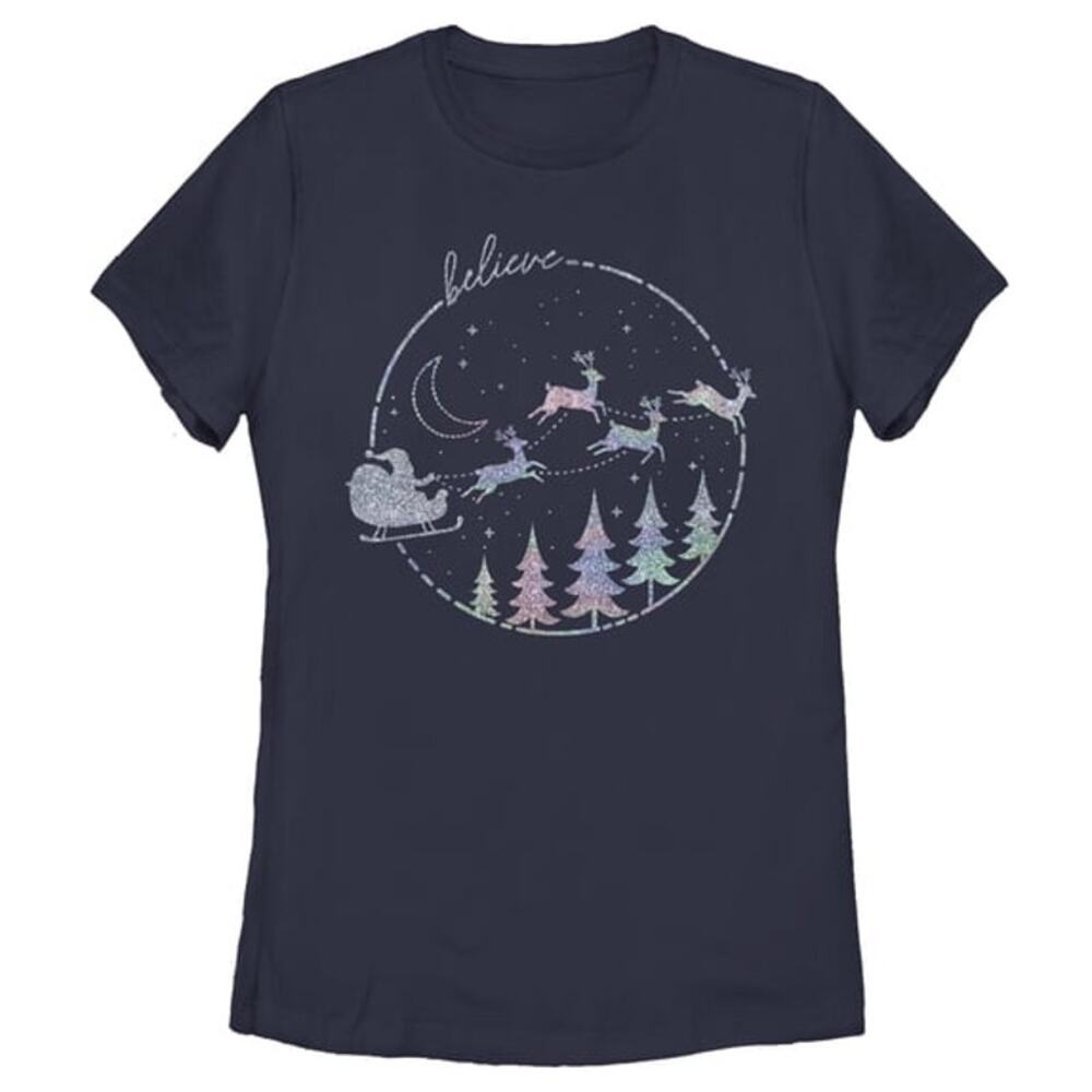NWT Zuni Fifth Sun Believe Santa Reindeer Graphic T-Shirt Women's Size Small